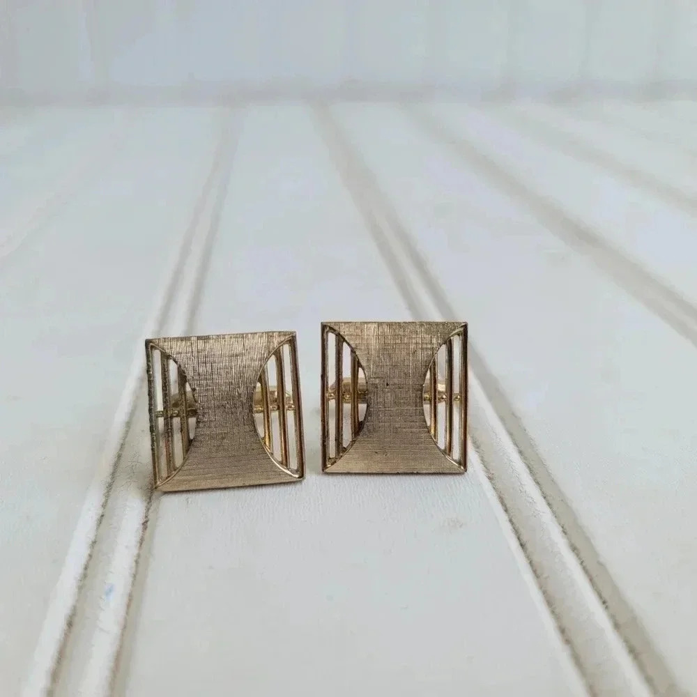 Vintage Swank Gold Tone Cuff Links Modernist Design